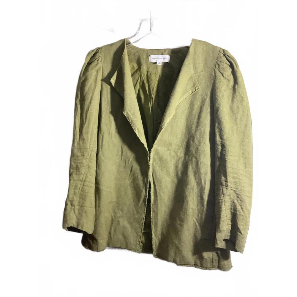 Something Navy Paula Puff Shoulder Green Linen Blend Blazer Size Small